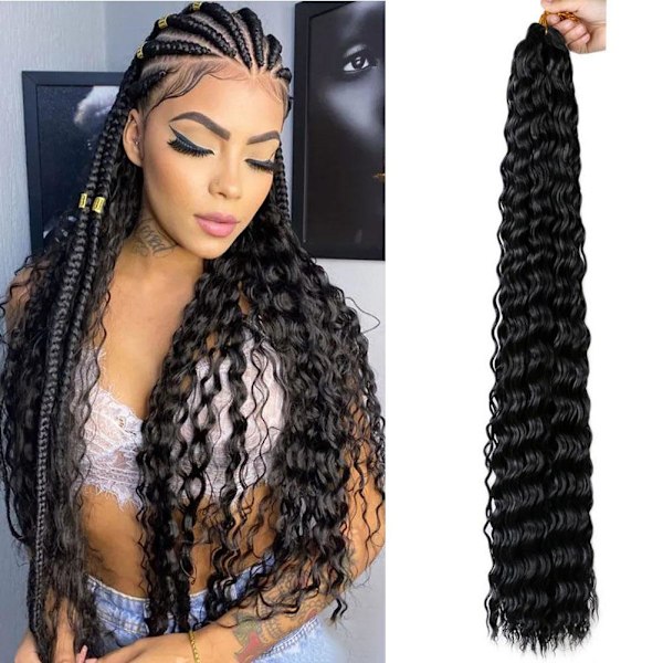 30 tum lång Deep Twist syntetiskt hår Deep Curly Hair Extension. T1B BUG onesize
