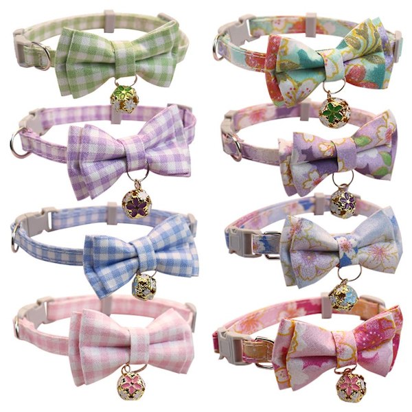 Halsband för hund & katt, valp, justerbart med bjällra och prickig rosett H9A9 green onesize