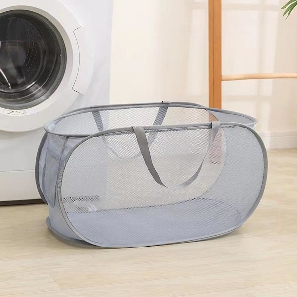 Transparent Mesh Tvättkorg Bärbar Smutsig Leksaksförvaringskorg Tvättkorg Ihålig F7c6 grey 1set