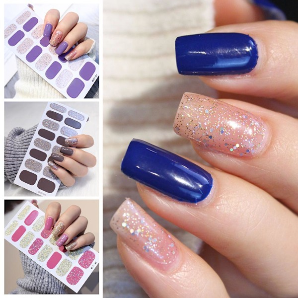 Glitterpulver Nagelsticker färggradient hopp vattentät finge LT-122 16pcs