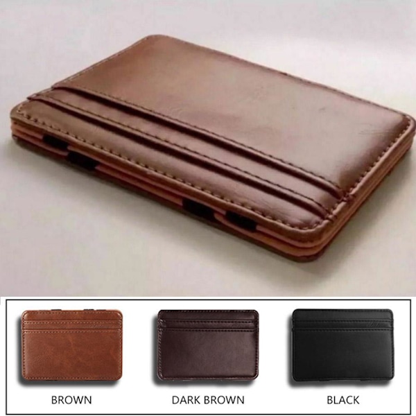 【Lägsta Pris】Koreansk Stil PU Läder Magisk Plånbok Korthållare Färg Mynt Dragkedja Neutral N7S5 brown One-size
