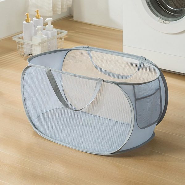 Transparent Mesh Tvättkorg Bärbar Smutsig Leksaksförvaringskorg Tvättkorg Ihålig F7c6 grey 1set