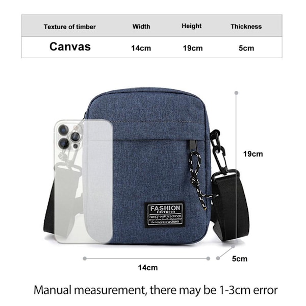 Axelväska för män Oxfordtyg Casual Liten Fyrkantig Väska Crossbody Messenger Bag Gray One size