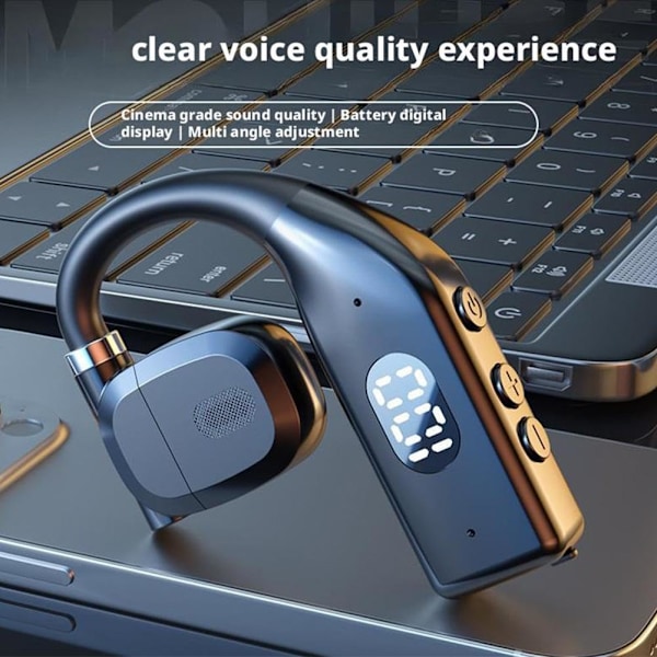 Bluetooth Hörsnäcka V5.4 Enkel Öra Bluetooth Headset, Enkel Öra Bluetooth Headset med Mikrofon, Öppen Öra Bluetooth Hörsnäcka, IPX6 Vattentät, 20 Timmar