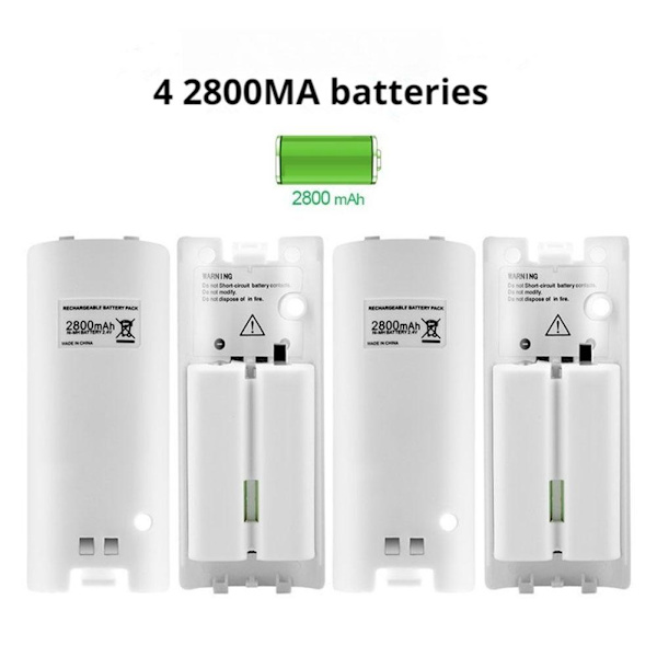 4-i-1 Laddningsstation för Wii & Wii U Fjärrkontroll, Laddare med 4 Uppladdningsbara Batteripaket, 4-Portars Laddningsstation + 4st 2800mAh Rep white 1pcs