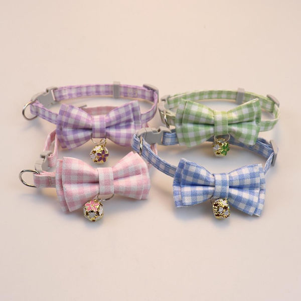 Halsband för hund & katt, valp, justerbart med bjällra och prickig rosett H9A9 green2 onesize
