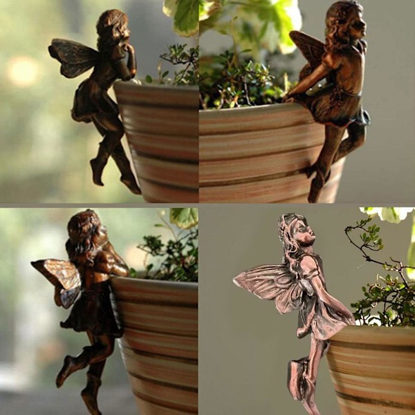 RJSQAQE Miniatyrälvor Figurin, Blomkruka och Vas Kramare, Blomsterälva Krukväxt Hänge, Hängande Kopp Resin Blomkrukor Hängande Älvprydnad BrassC C