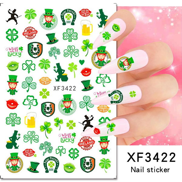 Grön Fyrklöver 3D Nagelstickers För DIY Manikyr Slider style 8 1pcs