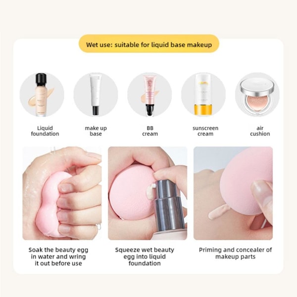 Pudersvamp Set Blå Skönhetsägg Svamp Luftkudde Icke-puder Smink Och Våt Användning Torr I0s5 yellow 12pcs