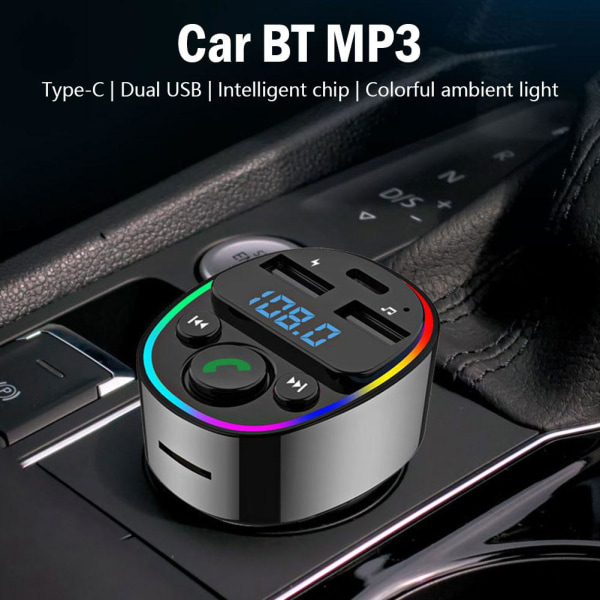 Bil Trådlös Bluetooth FM-sändare MP3-spelare USB Billaddning without lights buttons