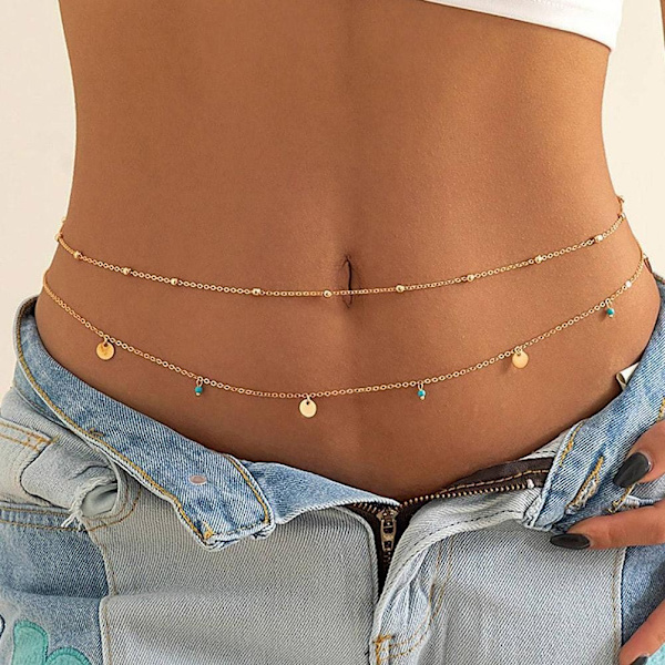 Enkel Dubbel Lager Glänsande Midjekedja För Kvinnor Modeaccessoarer S4b8 Golden 1pcs