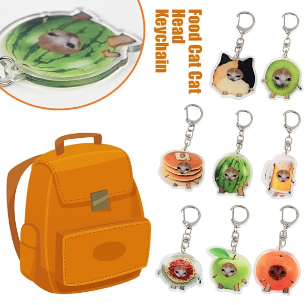 Mat Katt Katthuvud Nyckelring Rolig Gåva För Student Nyckelring E1E9 Watermelon cat 1PC