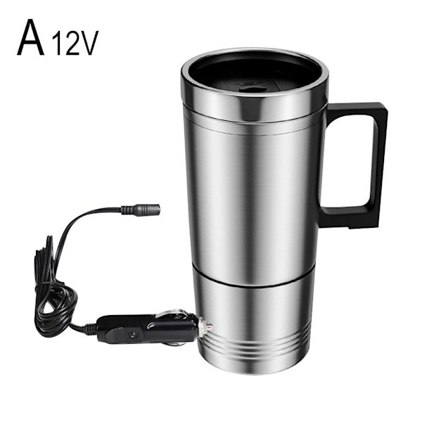 12V/24V Bil Värmekopp Vattenkokare 450ml Stål Kaffe Elektrisk Kopp Snabb~ SilverA 12V