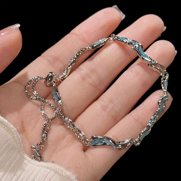 Blå Våg Armband Ring Nisch High-end Design Armband Mode Ring Mångsidigt Par W3J6 A 1pcs