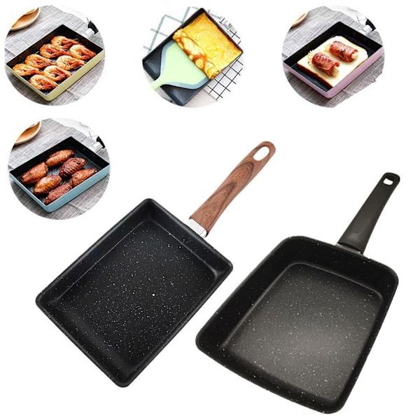 Stekpanna Japansk Tamago-yaki Fyrkantig Non-Stick Panna Ägg Tjock Z9H4 I6 I8P3 wood grain handle one size