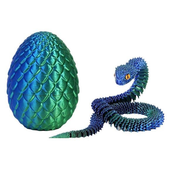 3D-printad Cool Eyes Orm med Ägg, Multi-ledad Rörlig för Vardagsrum Heminredningstillbehör Q8b3 Bluish green Snake with Egg
