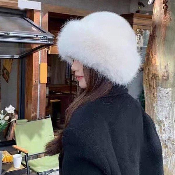 Vinter Plysch Fiskehatt Dam Tjock Fluffig Päls Öronskydd Mössa Vindtät Varm Huvudbonad Kvinnlig Panama Basin Hatt Black One size