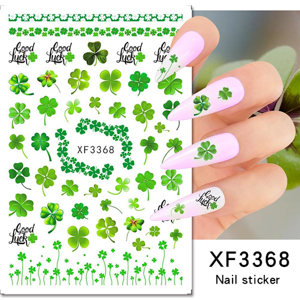 Grön Fyrklöver 3D Nagelstickers För DIY Manikyr Slider style 5 1pcs