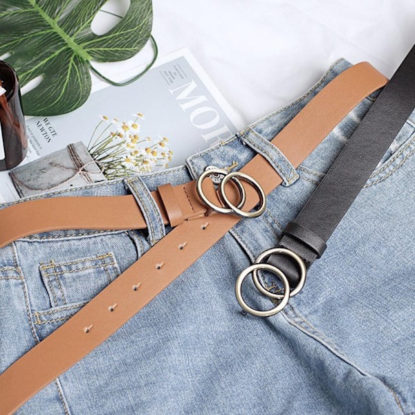 Boho Dam Bälte Dubbel Ring PU Läder Metallspänne Bälten Jeans Mångsidigt Byxbälte Klänning P0K0 Camel one-size
