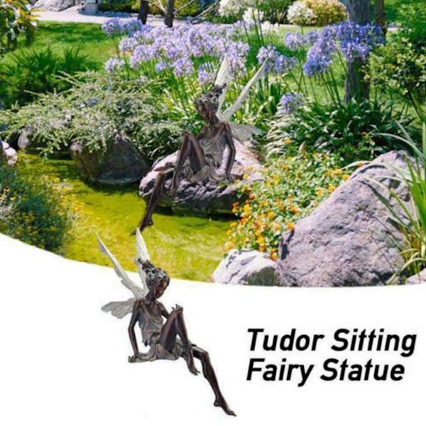Tudor & Turek Sittande Fé Staty Trädgårdsdekoration Hantverk Konst Gård Z6R6