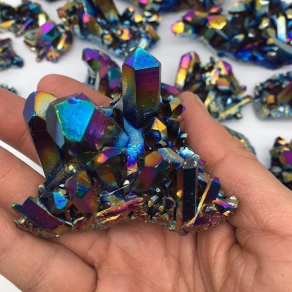 Regnbåge Aura Titanium Kvarts Kristallkluster Exemplar Healing Sten Gåva◁