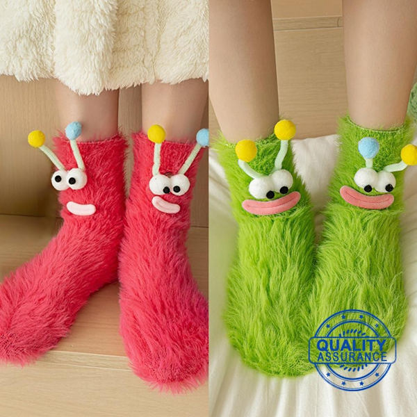 Fula Söta Roliga Stora Ögon Plyschstrumpor Dam Höst Vinter Strumpor Fluffiga Hem Förtjockade Golv Q3d9 Green One size