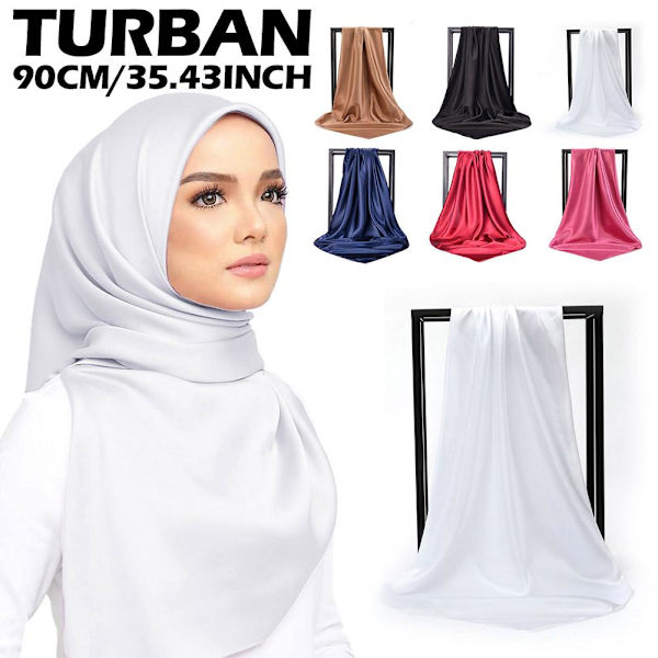 90 cm Dam Sidensatin Sjal Färg Hijab Huvudduk Hårinpackning r F1Y2 khaki 90*90cm