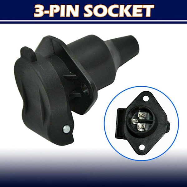 Släpvagn Traktor Kontaktdon 3-Pin 12V 24V Jordbruksmaskiner Skogsbruk UK BlackB socket