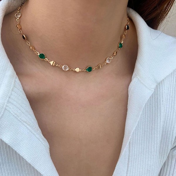 Kort Halsband Ins Stil Färgglad Zirkon Semesterstil Choker Enkel Mode Tjejaccessoarer Q0R8 C 1pcs