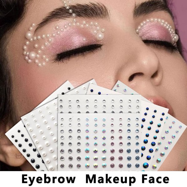 Ögonbrynsmakeup Ansikte Multi-storlek Pärla Ögonbryn Ansikte Borr Strass Dekoration J1Q9 white ab 1pcs