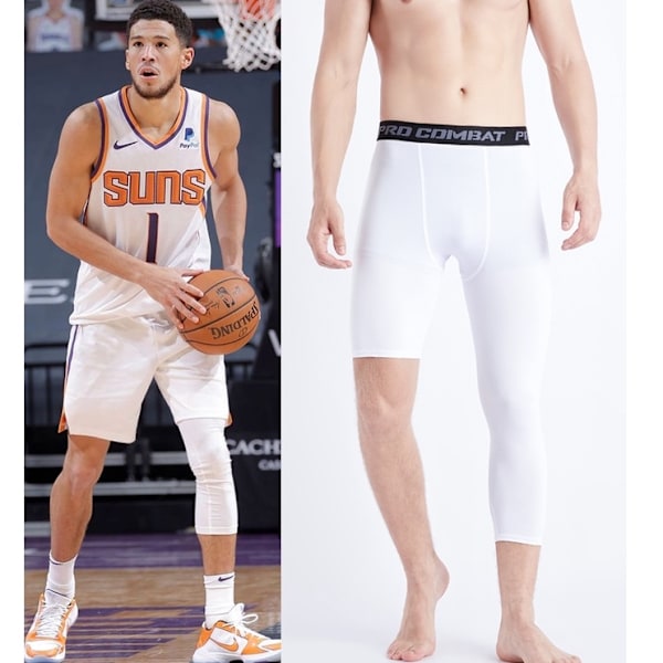 Kompressionsbasketbolltights för män, enbent, kompressionsbyxor, beskurna leggings, sommar GYM-byxor, löparbyxor, träningsbyxor white-left M