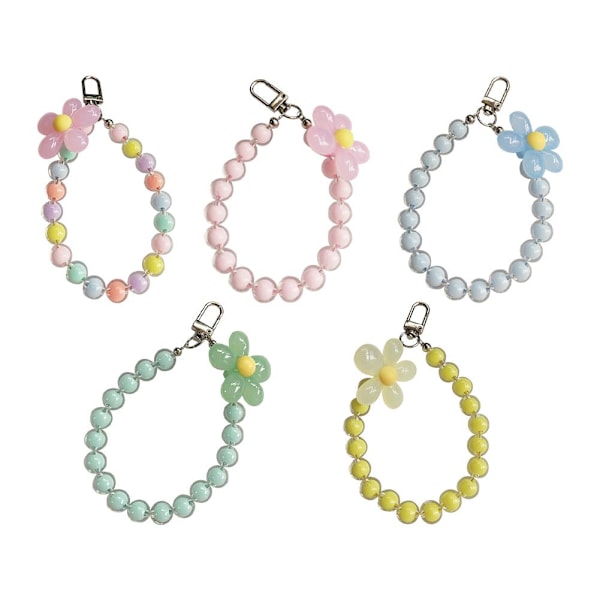 Handledsrem Telefon Lanyard Pärlor Telefonkedja Mobiltelefonrem Mobilkedja J9M4 Colorful pearl pink flower 1set