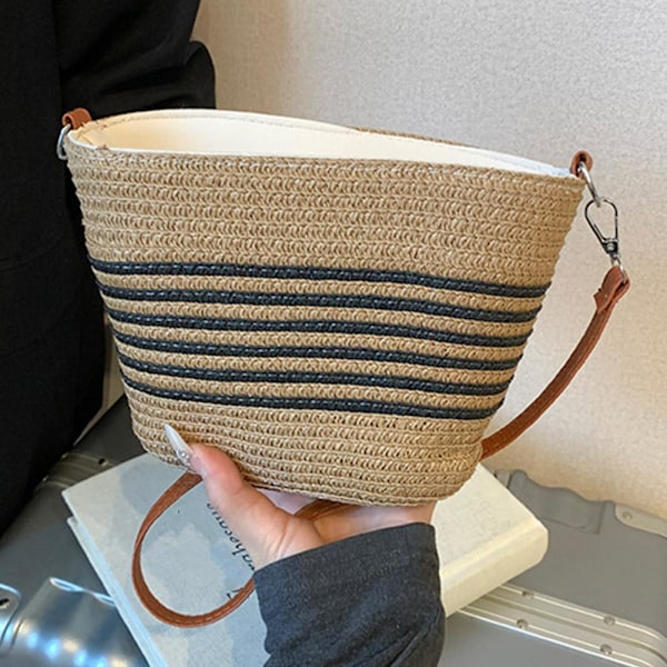 Enkel Retro Sommarvävd Crossbody Väska för Dam, Mångsidig Modeväska Axelremsväska E2d4 Beige&Khaki One size