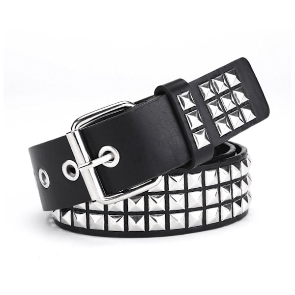 Punk Rock Silver Svart Metall Nitar Pyramid Studs Svart Läder med Bälte. Black One size