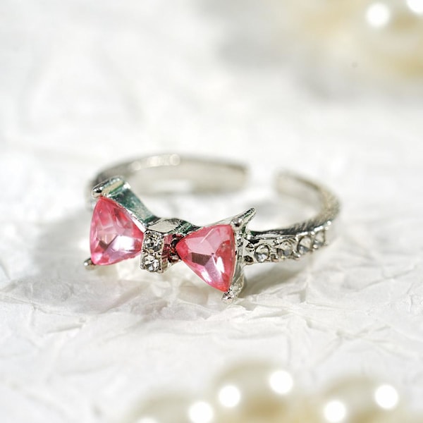 Rosa Kristall Zirkon Rosett Justerbara Ringar Dam Mode Smycken Bröllop C5 T4M4