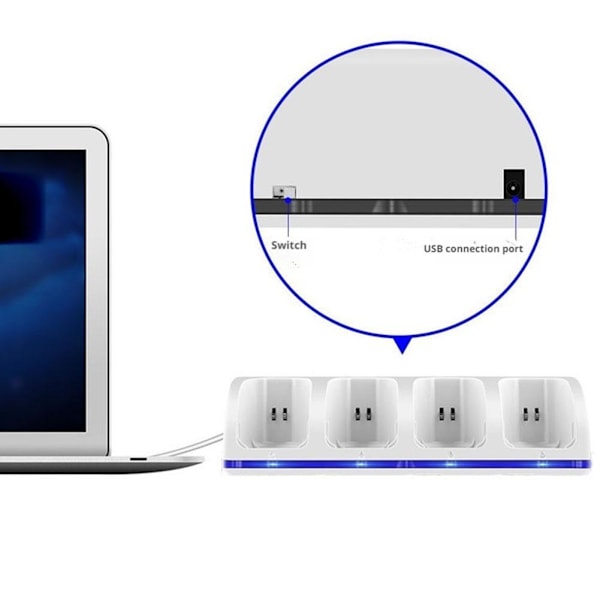4-i-1 Laddningsstation för Wii & Wii U Fjärrkontroll, Laddare med 4 Uppladdningsbara Batteripaket, 4-Portars Laddningsstation + 4st 2800mAh Rep white 1pcs