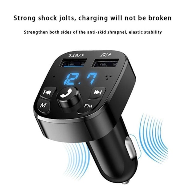 Bluetooth version 5.0 FM-sändare Bilspelar-kit Kort Billaddare Snabb med QC3.0 Dubbel USB Voltmeter & AUX IN/UT DC 12/24V