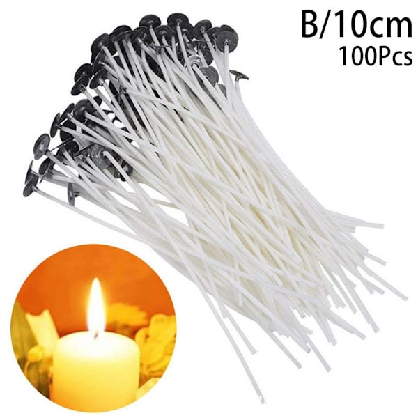 100 st Rökfria Ljusvekar 8-20cm Förvaxade Bomullskärnvekar Med Metallhållare Handgjorda Ljus DIY Verktyg Tillverkningsflikar 8cm One-size