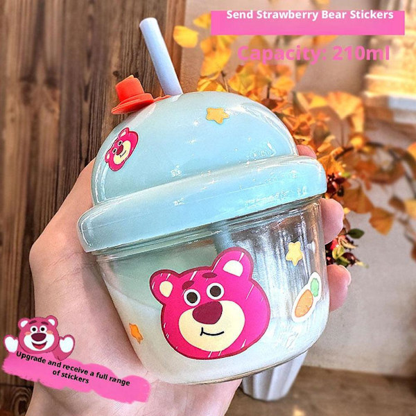Mini Tecknad Björn Söt Ins Bärbar Glas Vattenkopp Dun Dun Kopp Med Sugrör Glas Dunking Kopp F6k3 Pink 210ml