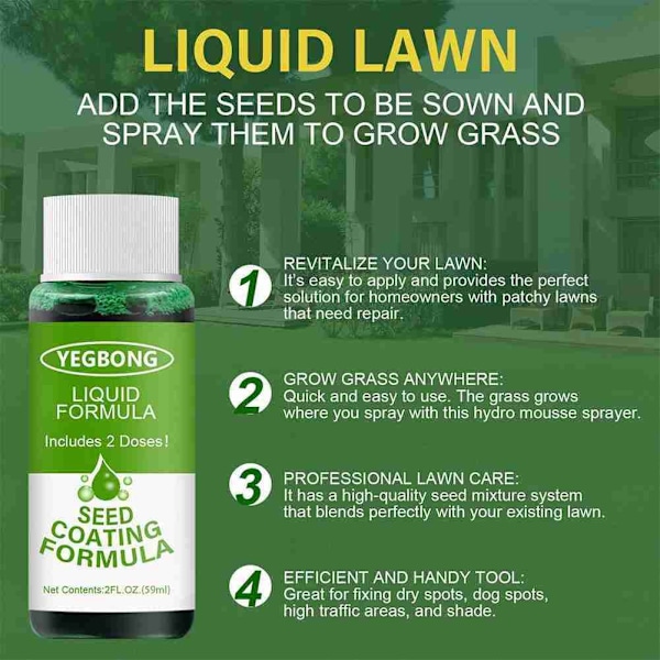 Flytande grässpray för trädgården Hydro Mousse Hushålls Grässkotta Odla Gräs S9W3  59mlA One-size