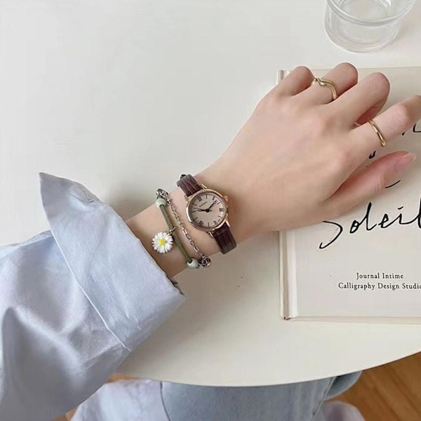 Ny Modeklocka Koreansk Version Retro Quartz Klocka Tunt Band Liten Fyrkantig Klocka Coffee One size