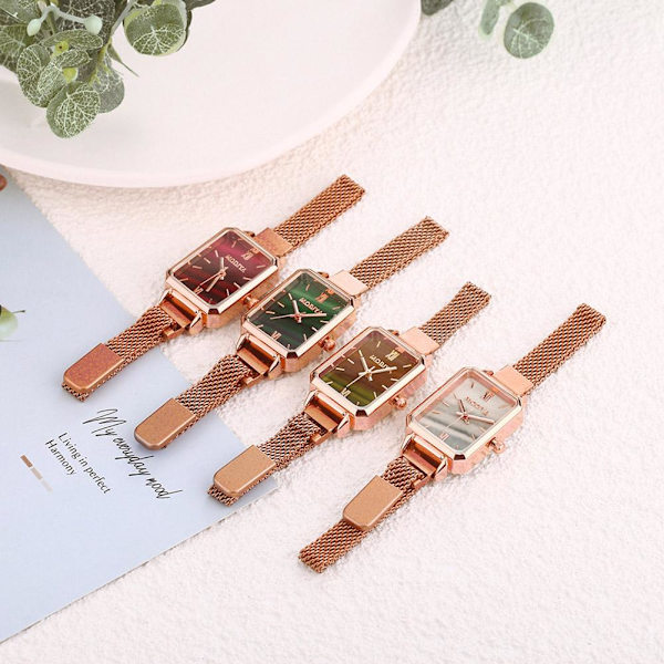 Ny Fyrkantig Magnetisk Spänne Kvarts Klocka Mode Rostfritt Armbandsur För Kvinnor Kreativ Gåva S2I3 Green One size