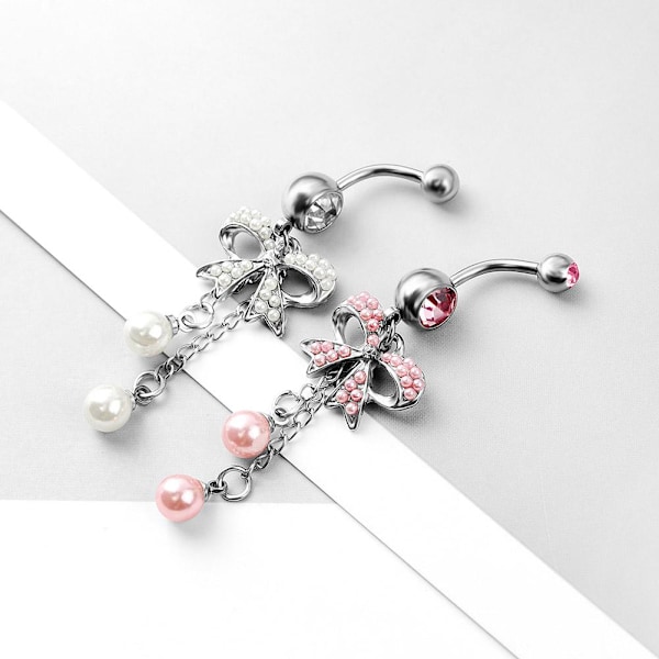 Rosa Fjäril Pärla Navelpiercing Hängande Navelring för Kvinnor White 1pcs