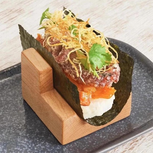 Sushi Taco-hållare i trä, U-formad Sashimi-tallrik, Sushi Hand Roll-hållare Sushi Display Rack Serveringsbricka, Sushi Serveringsbräda Taco Display S three-compartment 1pcs