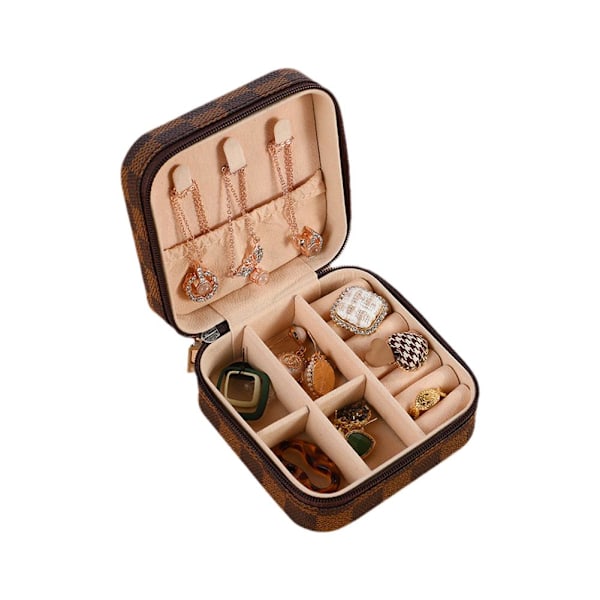 Resefodral Organizer Mini PU Läder Förvaring För Ringar Örhängen Halsband Box Z8B5 Block Brown Black 1PC