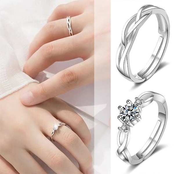 Parringar Kristall Par Bröllop Justerbara Ringar Smycken✨4 Z5M2 A One size