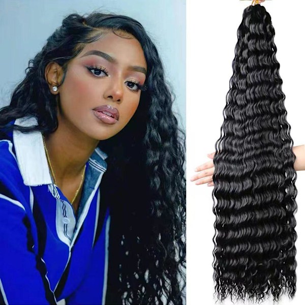 30 tum lång Deep Twist syntetiskt hår Deep Curly Hair Extension. 1B onesize
