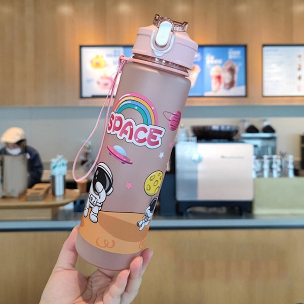 800ml Tecknad Rymdman Sugrör Vattenflaska Barn Utomhusflaska Hög Kapacitet Portabel Läcksäker S6r1 pink 800ml