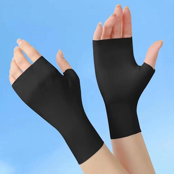 Fingerlösa damhandskar för solskydd, sommarhandskar, UV-skyddshandskar, svala handskar i is-silke för utflykter black one size