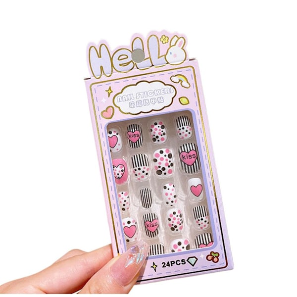Set Flicknaglar för Flickor Barn med Lim DIY Falska Naglar Sött Mönster Falska Nagelklistermärken Q7d6 style 9 24pcs